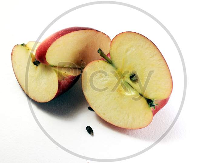 Fresh Cut Apple On White Background Stock Photo