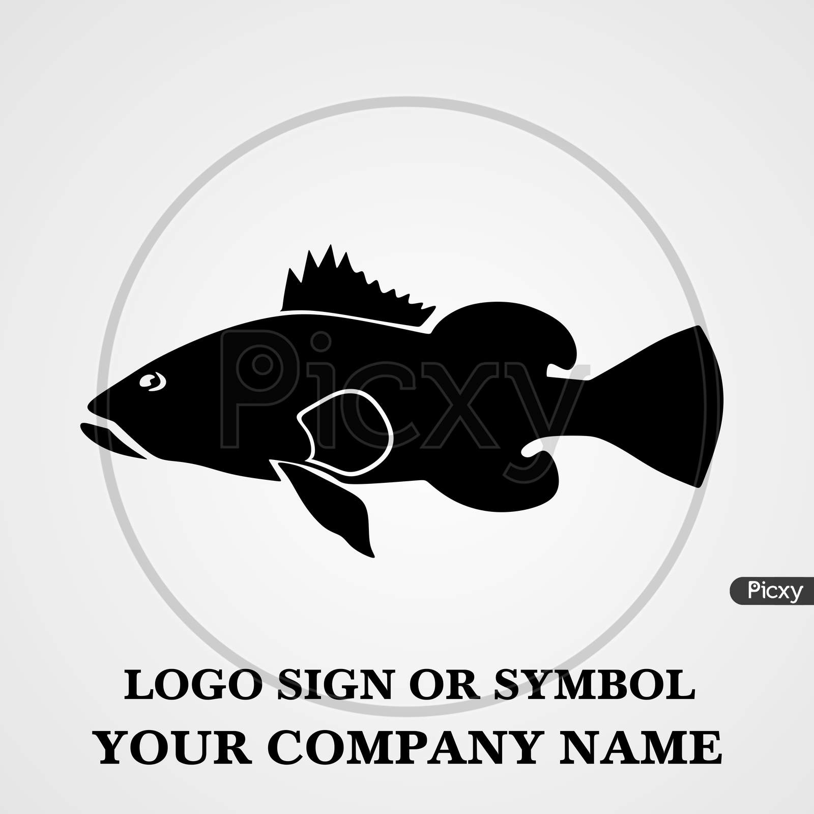 Image of Fish logo template for design. Icon of seafood restaurant. Animals  in a natural environment. Illustration of graphic flat style-IM385381-Picxy