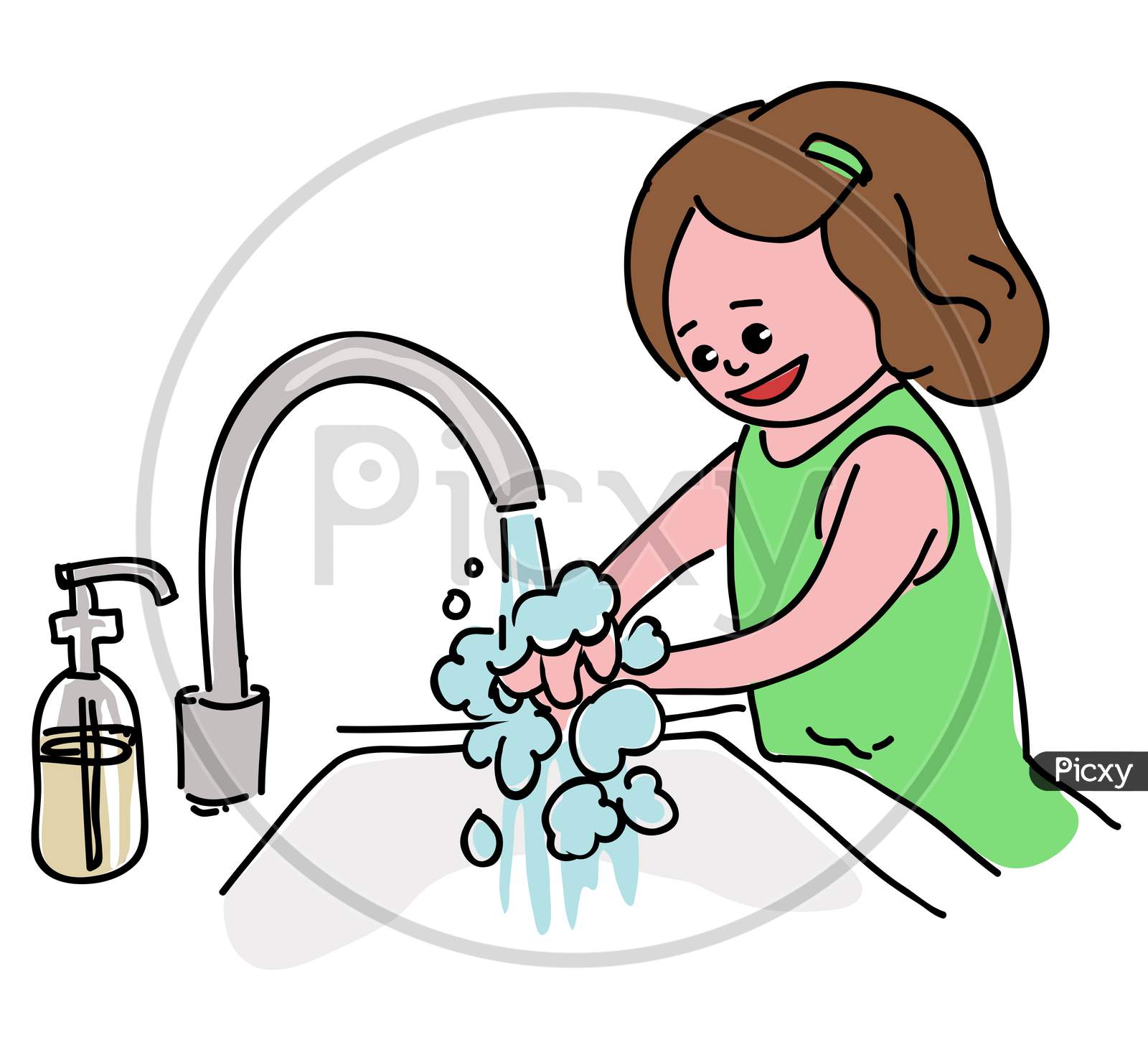 Girl-Washing-Hands-Cartoon