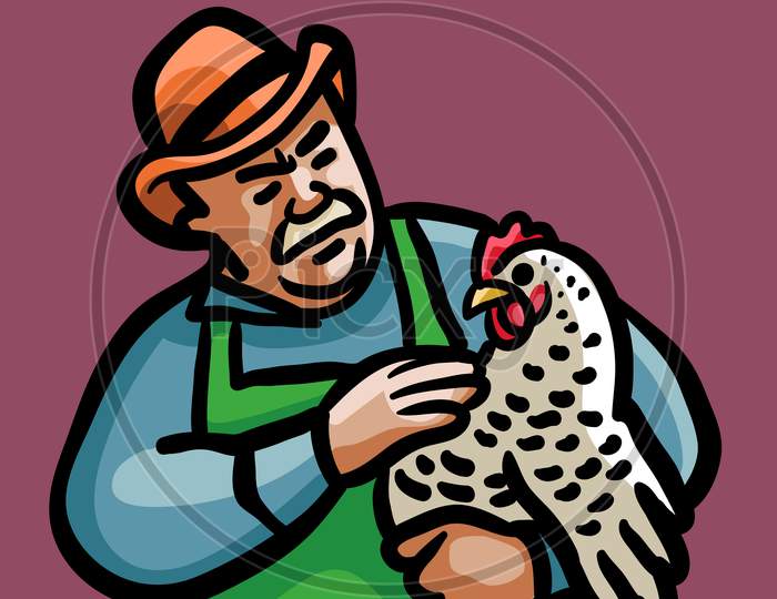 Farmer-With-Hen-Cartoon