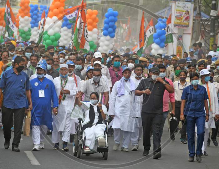 West Bengal Chief Minister Mamata Banerjee held a road show in Burdwan town in support of All India Trinamool Congress candidate from 16 assembly constituency in Purba Bardhaman district.