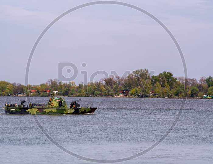 River Patrol Boat Of The Serbian River Flotilla On The Danube River In Belgrade
