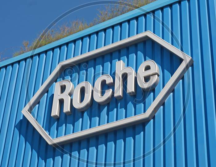 Roche Sign In Front At The Roche Diagnostics Campus In Rotkreuz, Switzerland