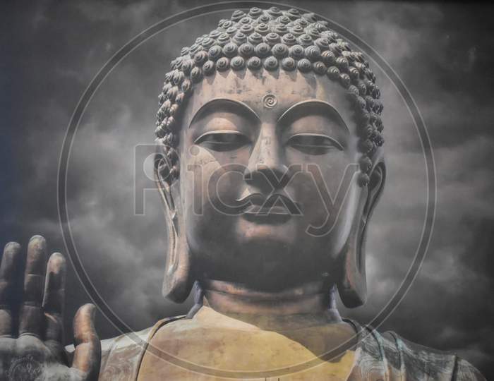 Buddha In A Meditation Pose, Under Protection Of The King Of Nag - Mukalinda. Figure Isolated On A Black Background.
