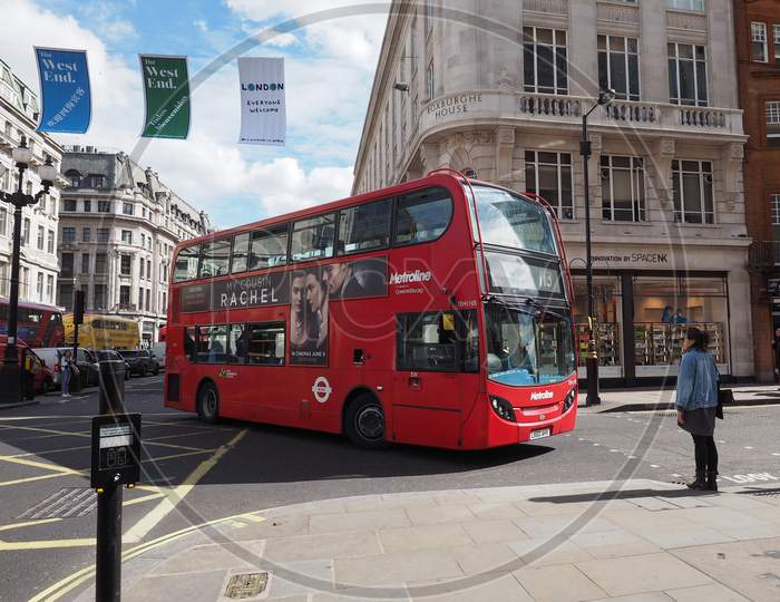 London, Uk - Circa June 2017: Red Double Decker Bus Public Transport