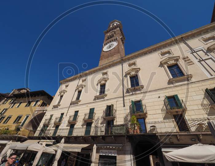 Verona, Italy - Circa March 2019: Piazza Delle Erbe (Meaning Market Square)