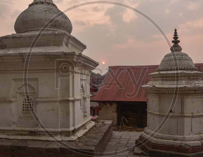 Sunset behind the temple