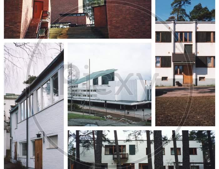 Helsinki, Finland - May 10, 1999: Collage Of Alvar Aalto Architectures In Finland