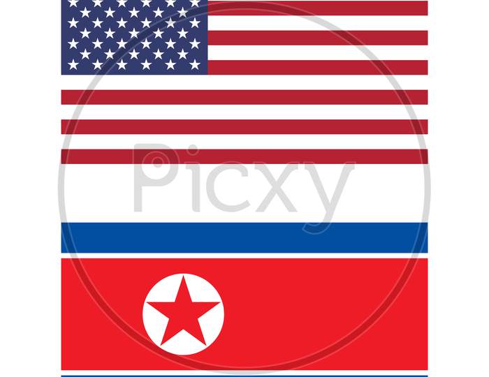Flag Of United States Of America And North Korea