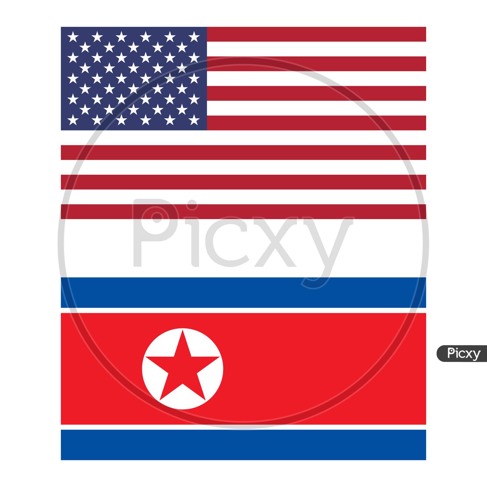 Flag Of United States Of America And North Korea