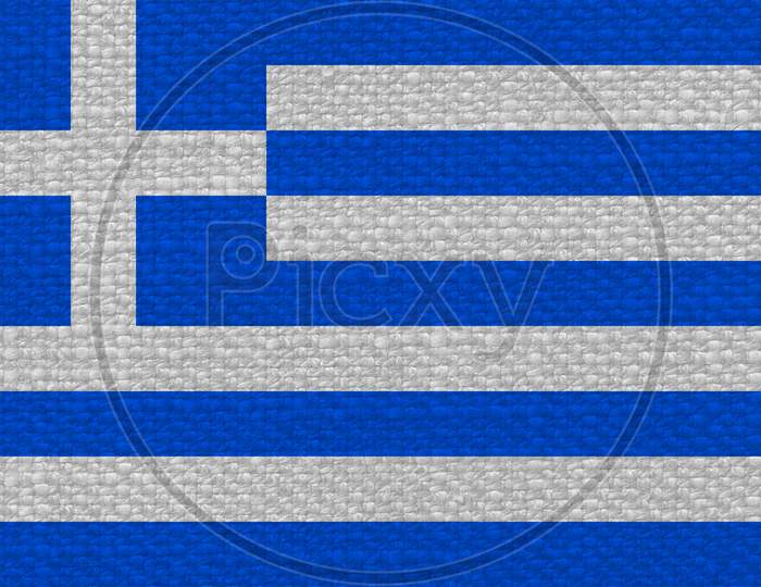 Greek Flag Of Greece With Fabric Texture