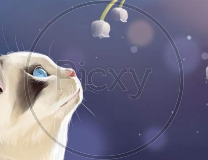 This amazing cat cute pet lily of the valley illustration image can be perfectly used as background or wallpaper, and can also be integrated into published media, like posters, flyers, books, etc.