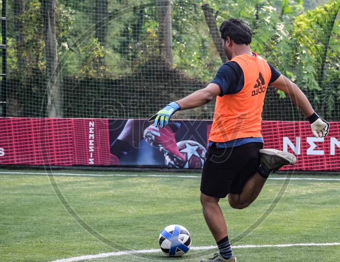 Image of New Delhi, India - July 19 2019: Footballers Of Local Football