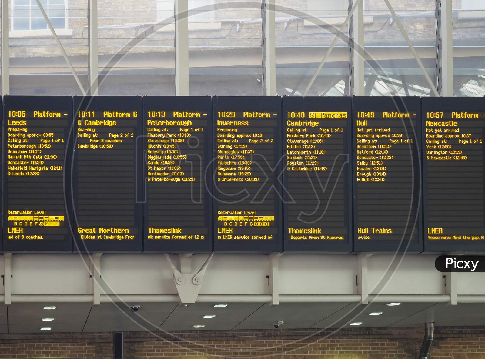 London, Uk - Circa September 2019: Timetable At King'S Cross Railway Station