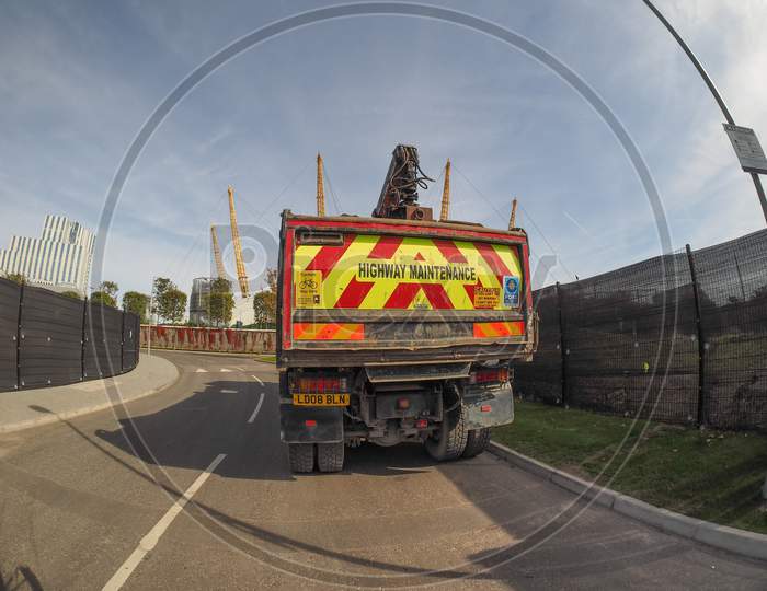 London, Uk - September 29, 2015: Highway Maintenance At Greenwich In London Seen With Fisheye Lens