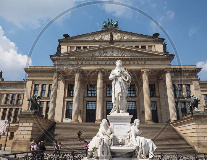 Berlin, Germany - Circa June 2016: Friedrich Schiller Monument In Front Of Konzerthaus Berlin Concert Hall On The Gendarmenmarkt Square In Central Mitte District