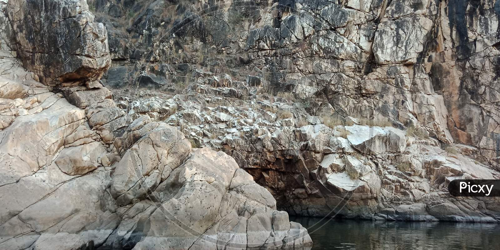 Marble rocks with maa Narmada Jabalpur, India.