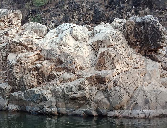 Colorful marble with river maa Narmada. Jabalpur, India