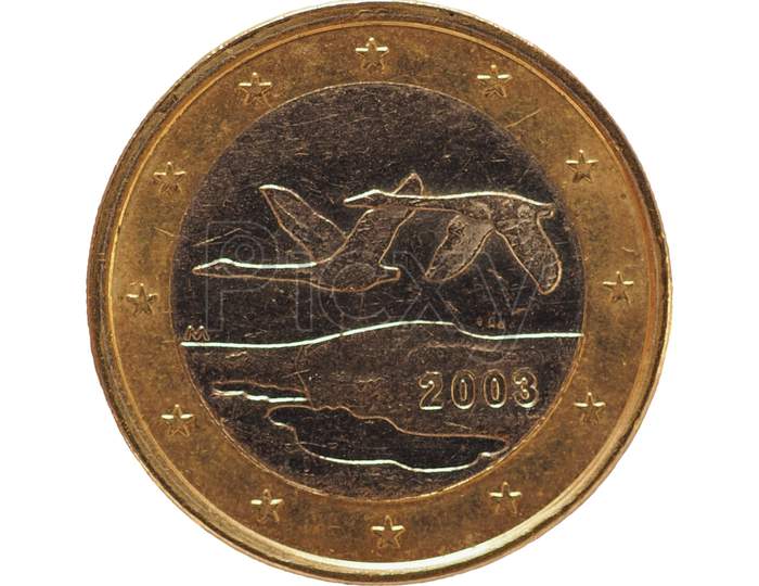 1 Euro Coin, European Union, Finland Isolated Over White