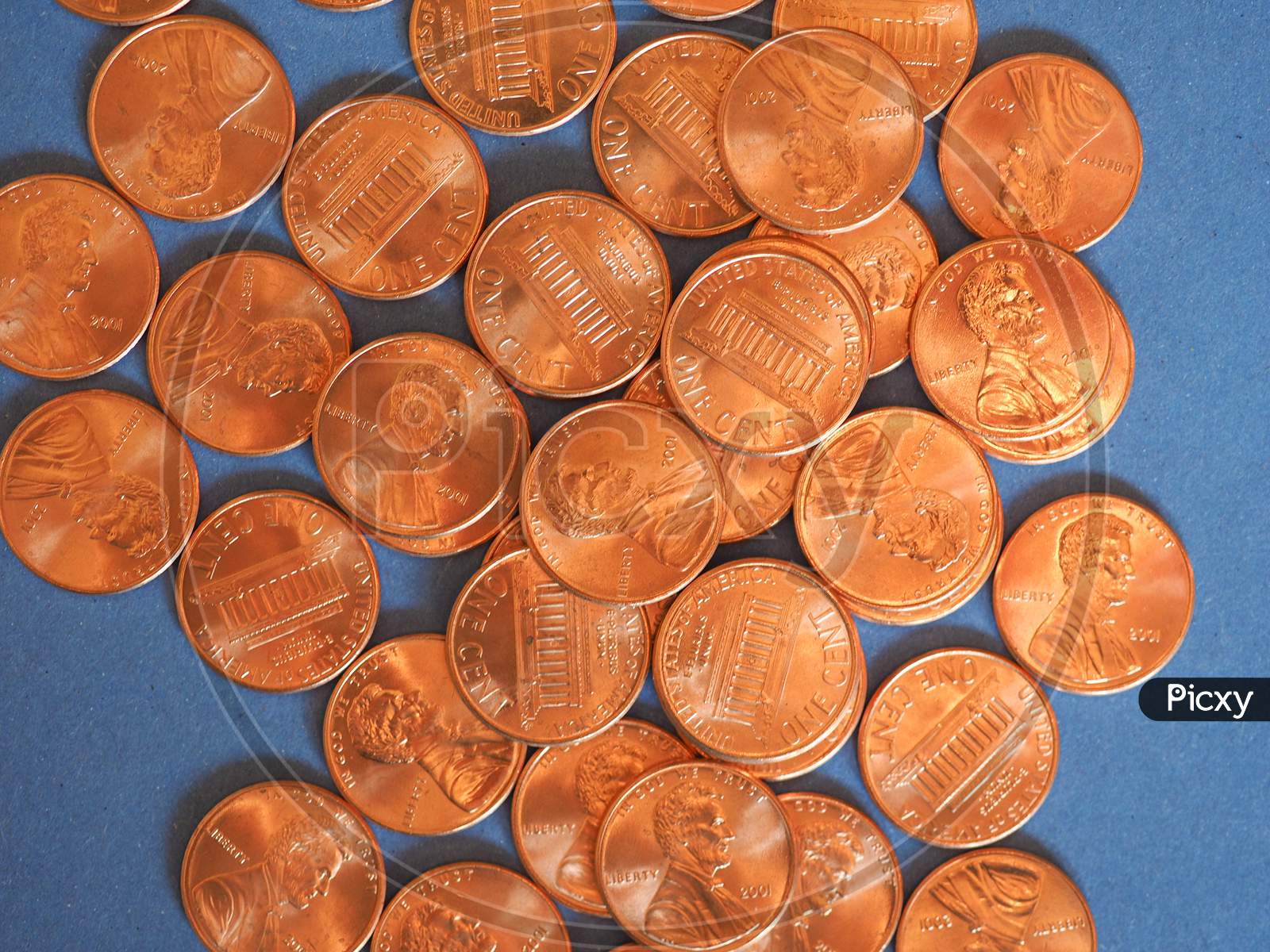 One Cent Dollar Coins, United States Over Blue