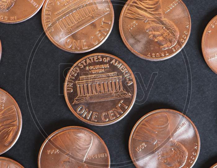 One Cent Dollar Coins, United States Over Black