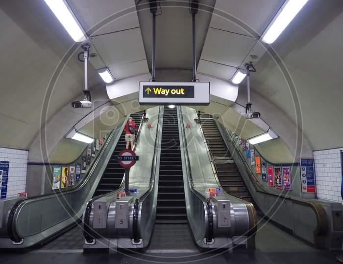 London, Uk - Circa September 2019: Escalators In London Underground Station