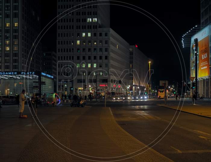 Berlin, Germany - Circa June 2016: View Of Potsdamer Platz At Night