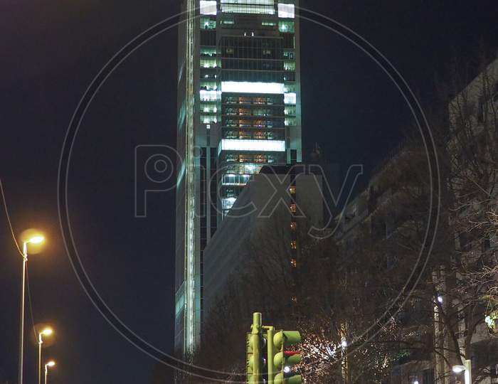 Turin, Italy - February 26, 2015: Night View Of The New San Paolo Skyscraper Designed By Renzo Piano Which Is The Highest Building In Town
