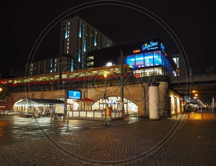Berlin, Germany - Circa May 2019: Night View Of Alexanderplatz Square