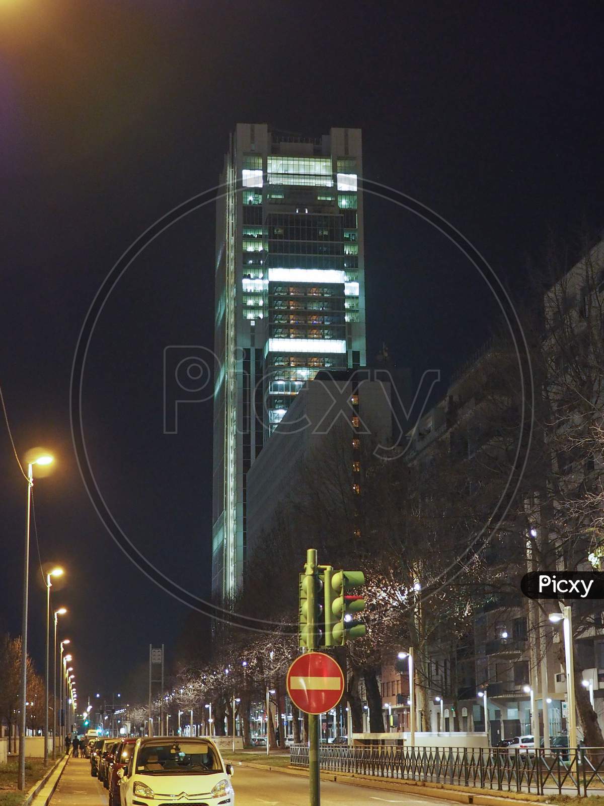 Turin, Italy - February 26, 2015: Night View Of The New San Paolo Skyscraper Designed By Renzo Piano Which Is The Highest Building In Town