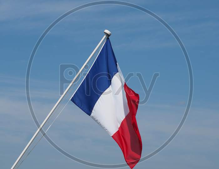 French Flag Of France Over Blue Sky