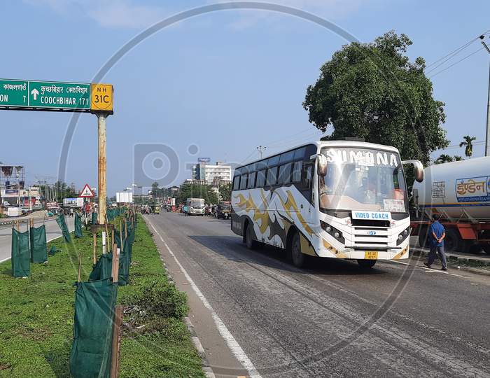 A bus in National Highway, Bongaigaon