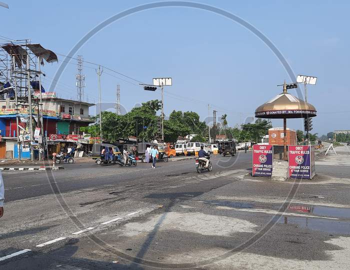 Traffic point at Chapaguri Chariali, Bongaigaon, Assam in National Highway 27