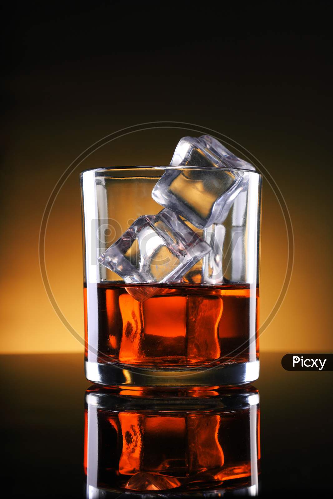 Chilled Whisky / Rum Glass With Ice Cubes