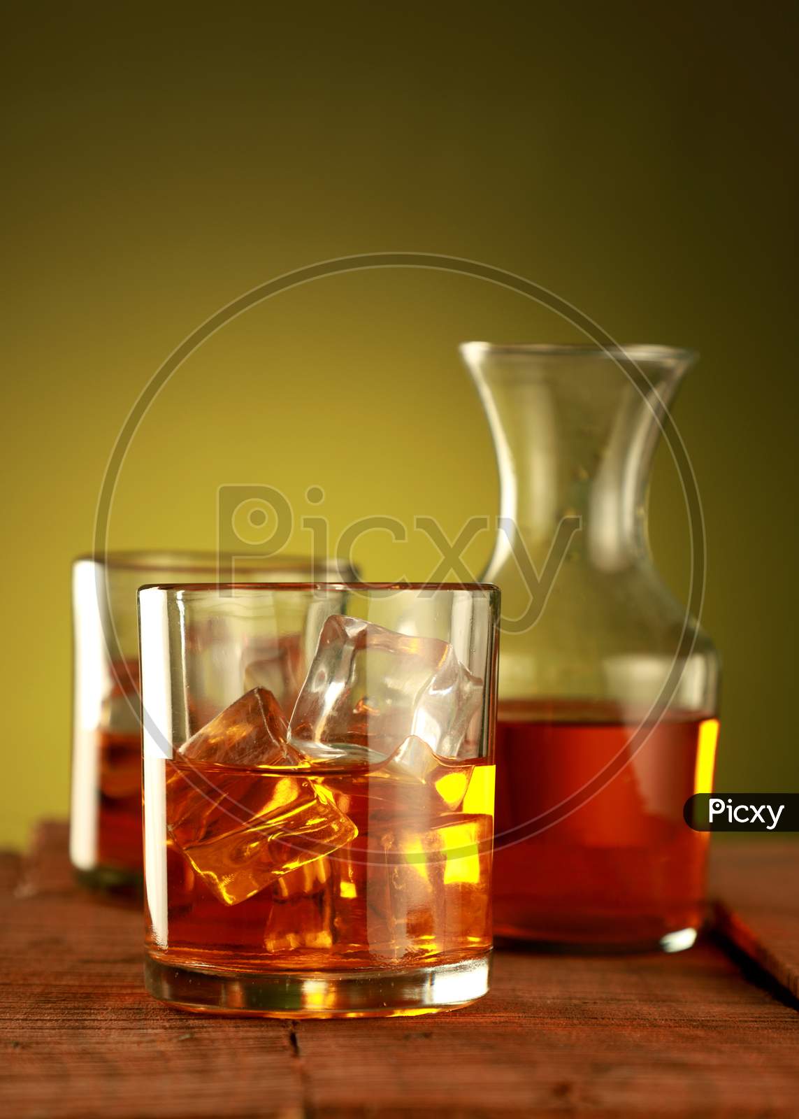 Chilled Whisky Glass With Ice Cubes