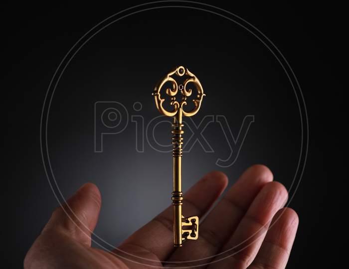 Hand Catching A Golden Key Business Opportunity Concept