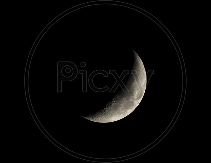 Waxing Crescent Moon Seen With Telescope