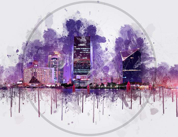 Dubai Creek Buildings - Digital Painting, United Arab Emirates