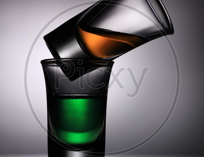 Two Drink Shot Glasses - Green And Orange