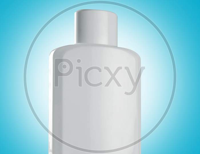 Blank White Perfume Bottle For Mockups On Blue Background
