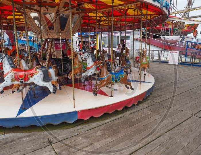 Blackpool, Uk - Circa June 2016: Merry Go Round At Blackpool Pleasure Beach Resort Amusement Park