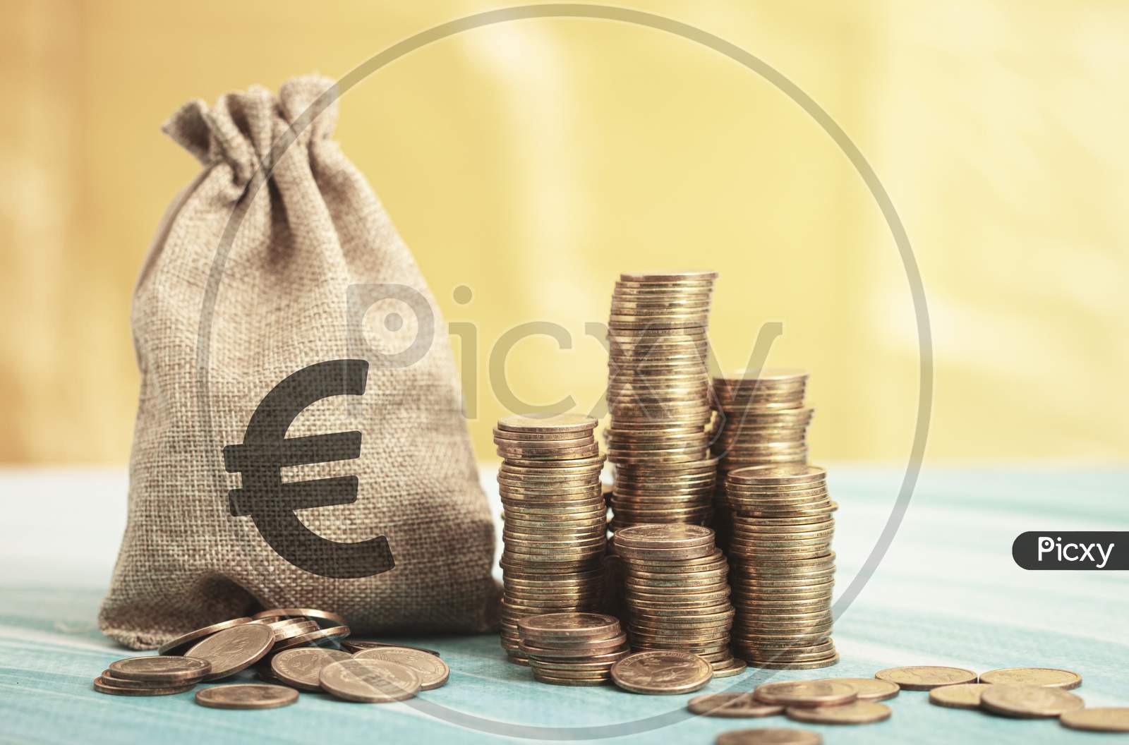 Euro Money Bag With Coins On The Floor