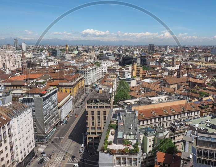 Milan, Italy - Circa April 2016: Aerial View Of The Skyline Of The City