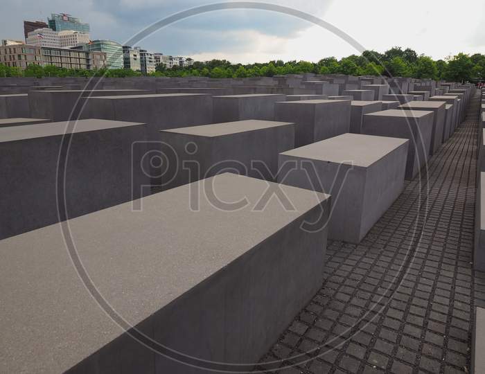 Berlin, Germany - Circa June 2016: Denkmal Fuer Die Ermordeten Juden Europas Meaning Holocaust Memorial To The Murdered Jews Of Europe