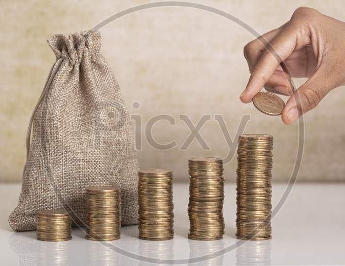 Money Bag With Lots Of Coins Cash
