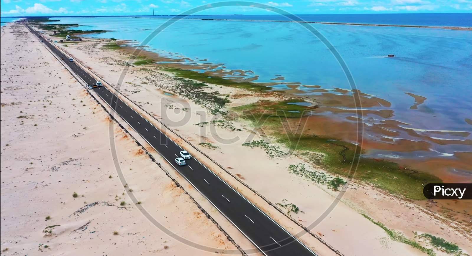 Coastal road drone view