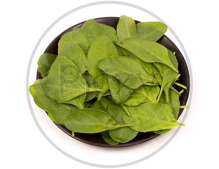 Fresh Spinach In Bowl Stock Photo