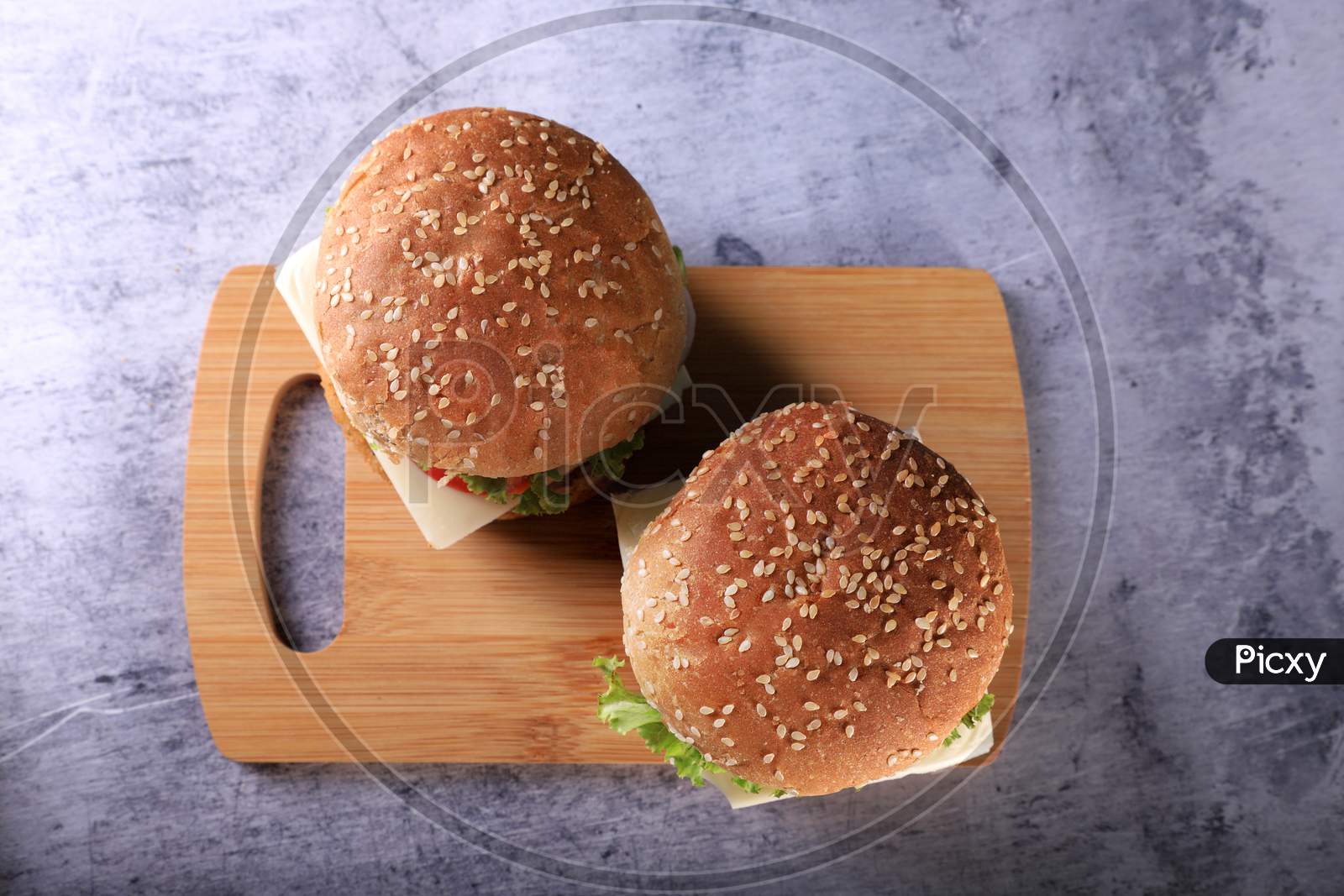 Two Burgers Food Photography - Flat Lay Top View