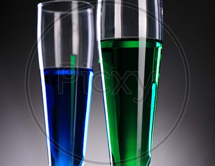 Green And Blue Glasses With Juice / Cocktail / Drink