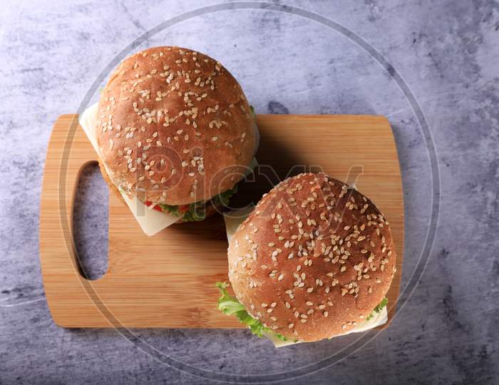 Two Burgers Food Photography - Flat Lay Top View